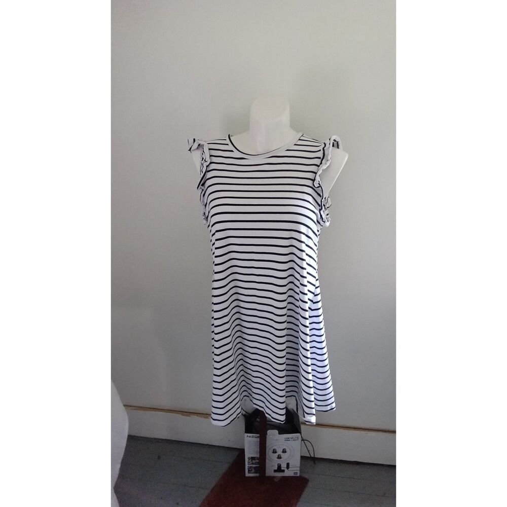 SHEIN Curve White Black stripped Ruffle Armhole sleeveless Tunic Top Size 1XL